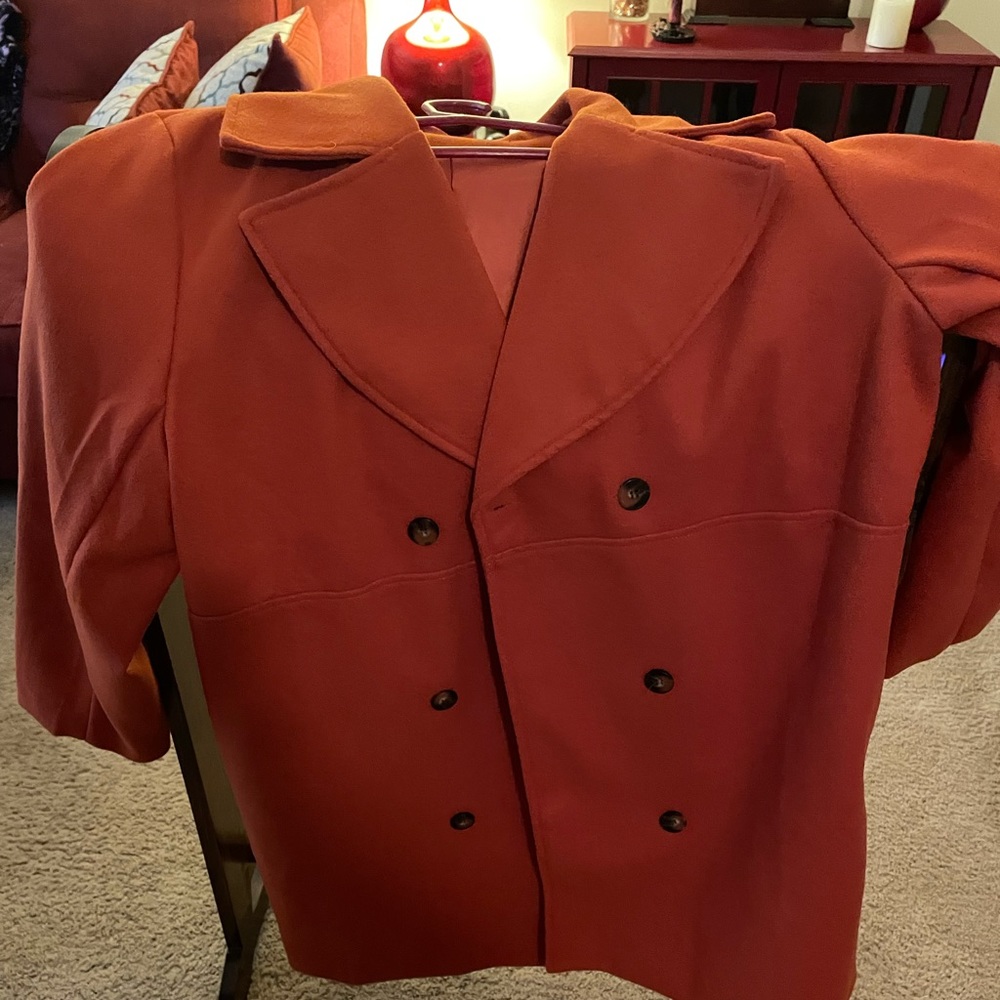 Solid Double-breasted lapel collar overcoat in burnt orange